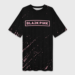 Женская длинная футболка Black pink розовые брызги