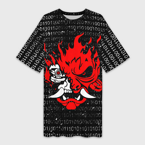 Женская длинная футболка Двоичный код - Cyberpunk 2077 / 3D-принт – фото 1