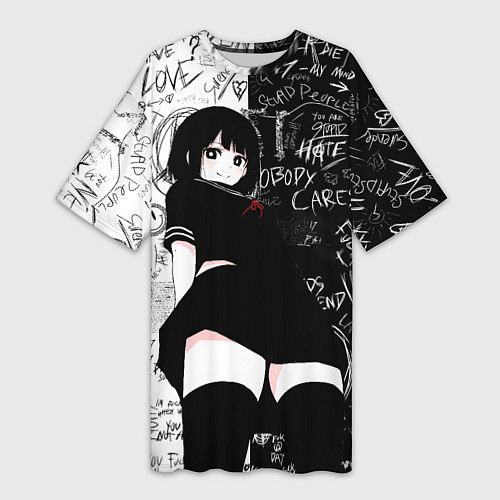 Женская длинная футболка Девочка аниме - dead inside / 3D-принт – фото 1