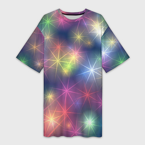 Женская длинная футболка Разноцветные неоновые блики / 3D-принт – фото 1
