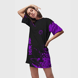 Футболка женская длинная Blink 182 фиолетовые брызги, цвет: 3D-принт — фото 2