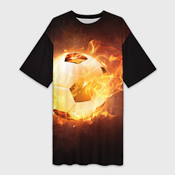 Женская длинная футболка Футбольный мяч огонь