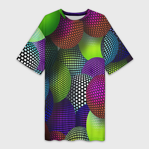 Женская длинная футболка Трехмерные разноцветные шары / 3D-принт – фото 1