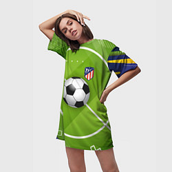 Футболка женская длинная Atletico madrid Мяч, цвет: 3D-принт — фото 2