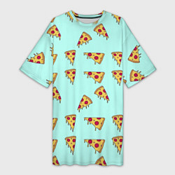 Женская длинная футболка Куски пиццы на голубом фоне