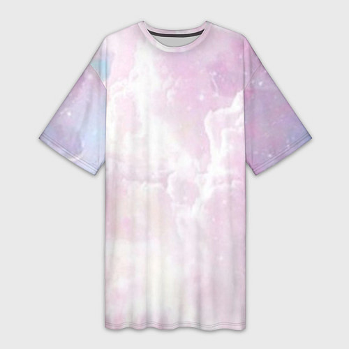Женская длинная футболка Розовые облака на голубом небе / 3D-принт – фото 1