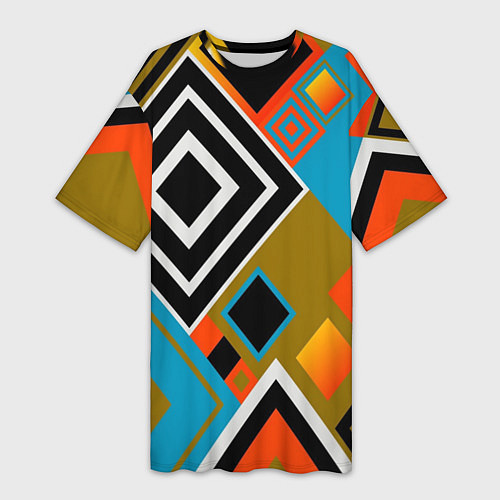 Женская длинная футболка Фон из разноцветных квадратов / 3D-принт – фото 1
