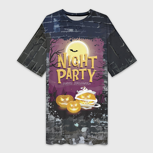Женская длинная футболка Ночная вечеринка - Pumpkin / 3D-принт – фото 1