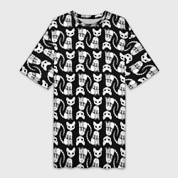 Женская длинная футболка Скелет кошки - Halloween pattern