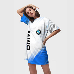 Футболка женская длинная Bmw синяя текстура, цвет: 3D-принт — фото 2