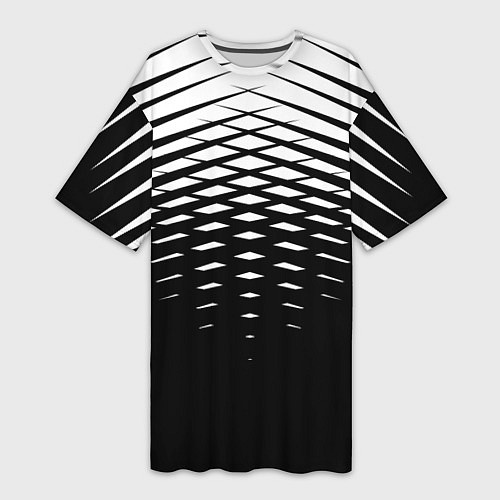 Женская длинная футболка Черно-белая симметричная сетка из треугольников / 3D-принт – фото 1
