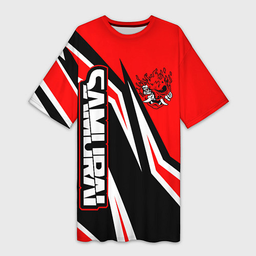 Женская длинная футболка Samurai - Киберпанк 2077 - Красный спорт / 3D-принт – фото 1