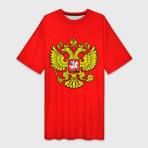 Женская длинная футболка Герб Российской Империи на красном фоне / 3D-принт – фото 1
