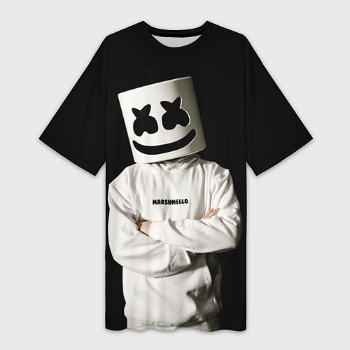 Женская длинная футболка Marshmello на чёрном фоне / 3D-принт – фото 1