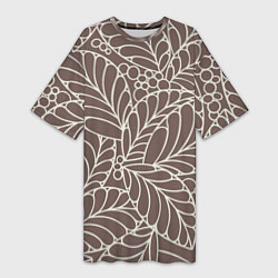 Женская длинная футболка Кофеиновый паттерн из листьев