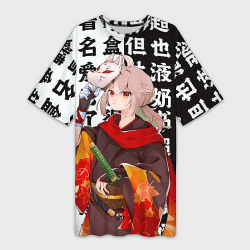 Женская длинная футболка Каэдэхара Кадзуха с мечом - Genshin Impact / 3D-принт – фото 1