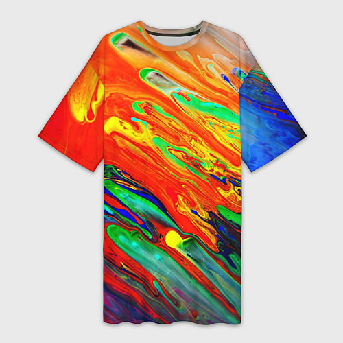 Женская длинная футболка Неоновый градиент красок / 3D-принт – фото 1