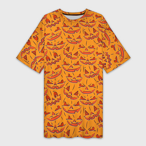 Женская длинная футболка Halloween Pumpkin Pattern / 3D-принт – фото 1