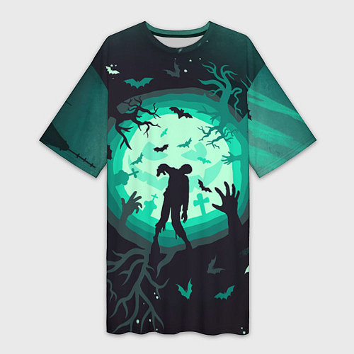 Женская длинная футболка Хэллоуин - Гуляющие мертвецы / 3D-принт – фото 1