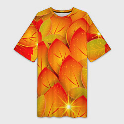 Футболка женская длинная Осенние желтые листья, цвет: 3D-принт