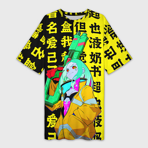 Женская длинная футболка Ребекка с ружьем - Киберпанк аниме / 3D-принт – фото 1