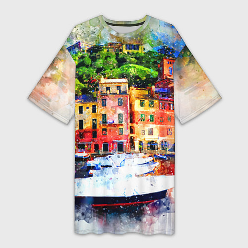 Женская длинная футболка Картина красочный город / 3D-принт – фото 1