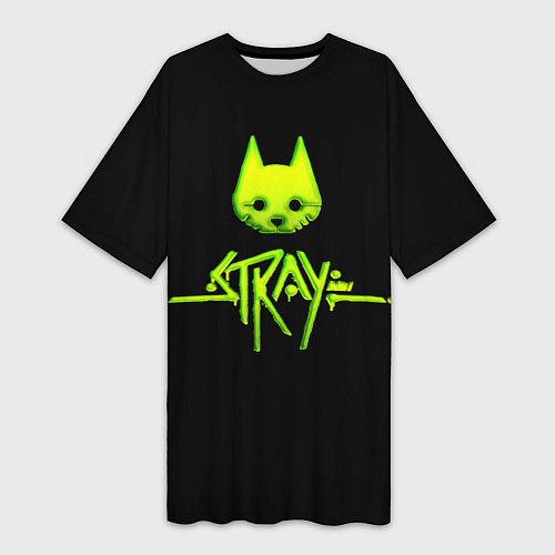 Женская длинная футболка Stray green neon / 3D-принт – фото 1