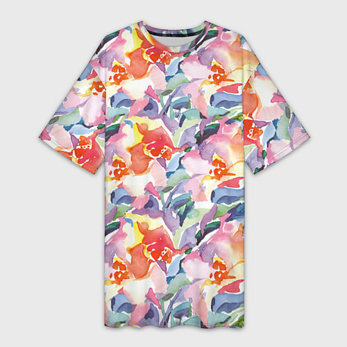 Женская длинная футболка Нежные акварельные лепестки абстракция / 3D-принт – фото 1