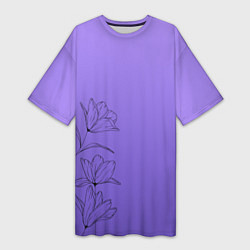 Футболка женская длинная Красивый фиолетовый градиент с цветами, цвет: 3D-принт