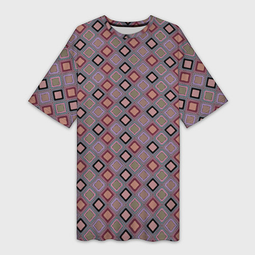 Женская длинная футболка Разноцветные квадраты с зигзагами / 3D-принт – фото 1