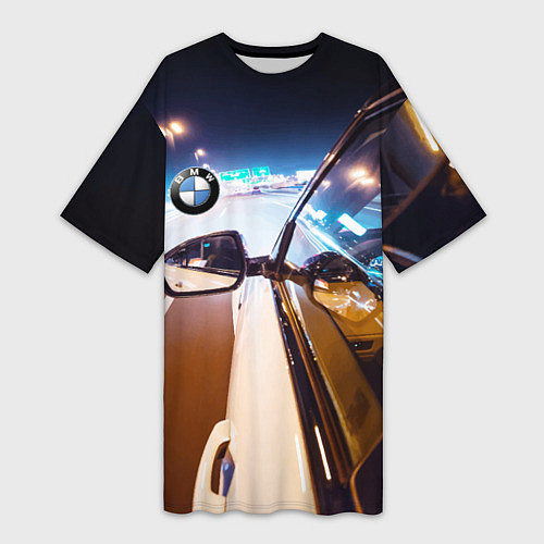 Женская длинная футболка Бэха мчится по ночному городу / 3D-принт – фото 1