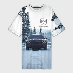 Женская длинная футболка Dodge in winter forest