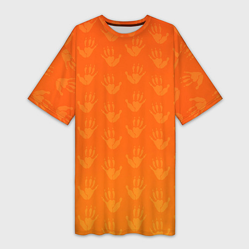 Женская длинная футболка Лапки опоссума оранжевые / 3D-принт – фото 1