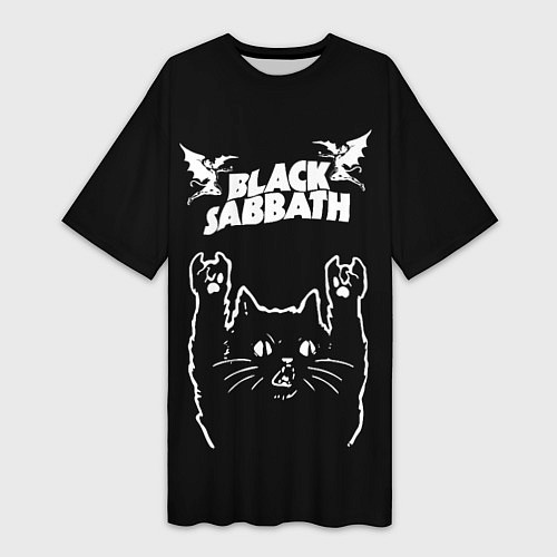 Женская длинная футболка Black Sabbath рок кот / 3D-принт – фото 1