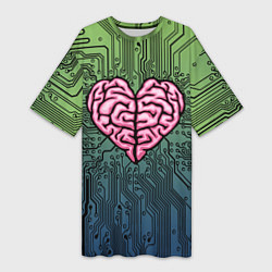 Женская длинная футболка Heart brain chip