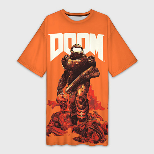 Женская длинная футболка DOOM - Doomguy / 3D-принт – фото 1