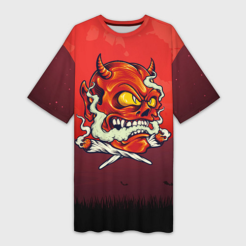 Женская длинная футболка Красный дьявол / 3D-принт – фото 1