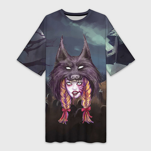 Женская длинная футболка Скальпель волка на девушке / 3D-принт – фото 1