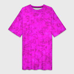 Женская длинная футболка Розовый яркий неоновый узор с мраморной текстурой