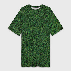 Футболка женская длинная Зеленая камуфляжная трава, цвет: 3D-принт