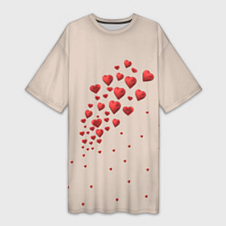 Женская длинная футболка Поляна из рассыпанных алых сердечек