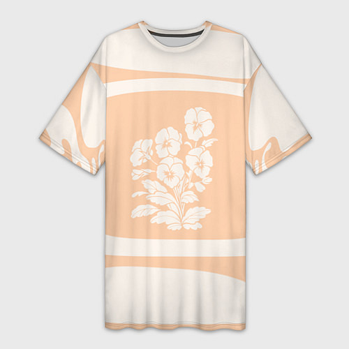 Женская длинная футболка Цветы на кремовом фоне / 3D-принт – фото 1