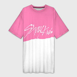 Футболка женская длинная Stray Kids pink and white, цвет: 3D-принт
