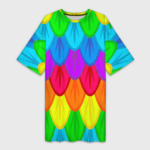 Женская длинная футболка Разноцветные перья / 3D-принт – фото 1