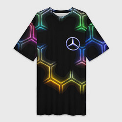 Женская длинная футболка Mercedes - neon pattern