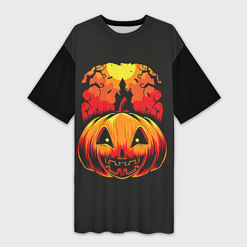 Женская длинная футболка Тыква на Хэллоуин / 3D-принт – фото 1