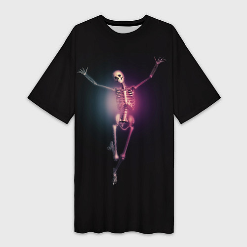 Женская длинная футболка Скелет в неоновом свете / 3D-принт – фото 1