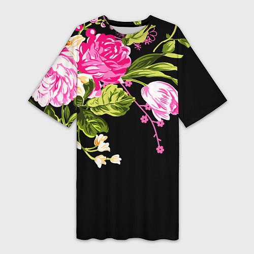 Женская длинная футболка Букет цветов / 3D-принт – фото 1