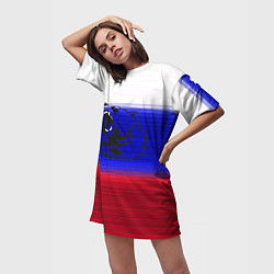 Футболка женская длинная Флаг России с медведем, цвет: 3D-принт — фото 2
