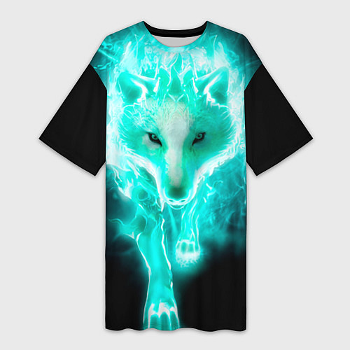 Женская длинная футболка Неоновый волк / 3D-принт – фото 1